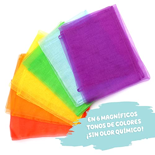 Kleintober Pañuelos de Colores para Malabares l 6 pañuelos de Baile con Instrucciones para Primeros Trucos l Juego de Baile para niños y niñas