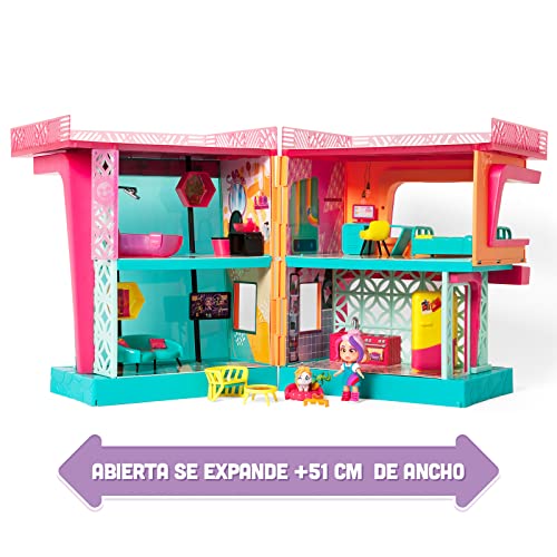 KOOKYLOOS Luna’s Dream Villa – Casa de muñecas con Accesorios, muñeca y Mascota exclusivas. Incluye mobiliario, Pegatinas y Suelos Intercambiables & Mia's Kooky Caravan - Caravana con Accesorios