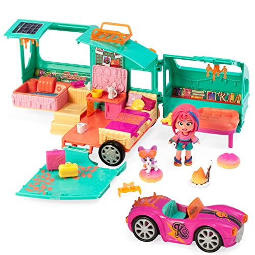 KOOKYLOOS Luna’s Dream Villa – Casa de muñecas con Accesorios, muñeca y Mascota exclusivas. Incluye mobiliario, Pegatinas y Suelos Intercambiables & Mia's Kooky Caravan - Caravana con Accesorios