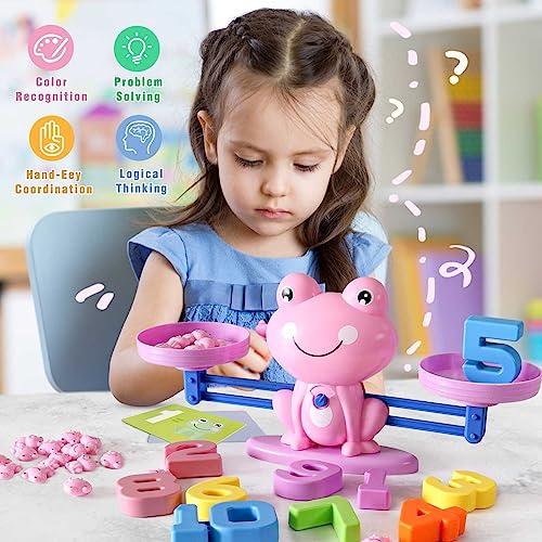 KOWAKA Juguete Montessori Matemático, Aprendizaje Matemáticas de Libra Juego Juego Rana Matemáticas Bloque y Tarjetas Digitales, Juguetes Educativos Juegos Matemáticas Niños 3 4 5 6 Años (Pink)