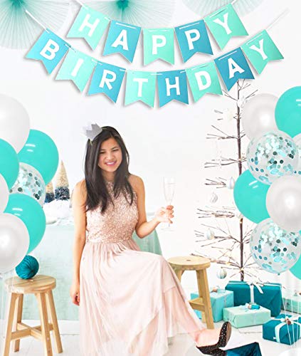 Kreatwow 21st Birthday Decorations Girls Teal Happy 21st Birthday Sash Twenty One Birthday Cake Topper Number 21 Balloons for Her Woman