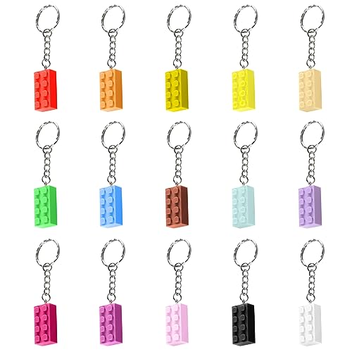 KRISFD Llaveros De Ladrillos 15 Piezas Brick Keyring Llavero Ladrillos De Colores Llaveros De Construcción Para Fiesta Para Recuerdos De Fiesta De Cumpleaños, Regalos De Fiesta De Carnaval