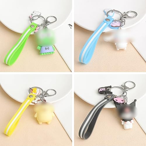 Ksopsdey 4 pcs Llavero de dibujos animados de Anime Kawaii, llavero de rana bonita gatos y perros, accesorios de dijes para monedero para niñas, niños, niños, estudiantes mayores