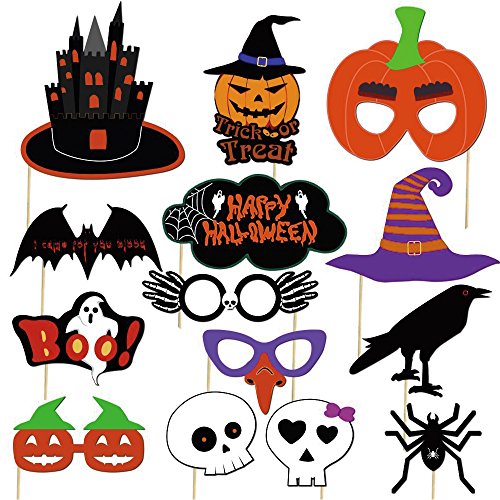 KUUQA Halloween Photo Booth Props Kit Halloween Party Decoraciones, Pack de 38