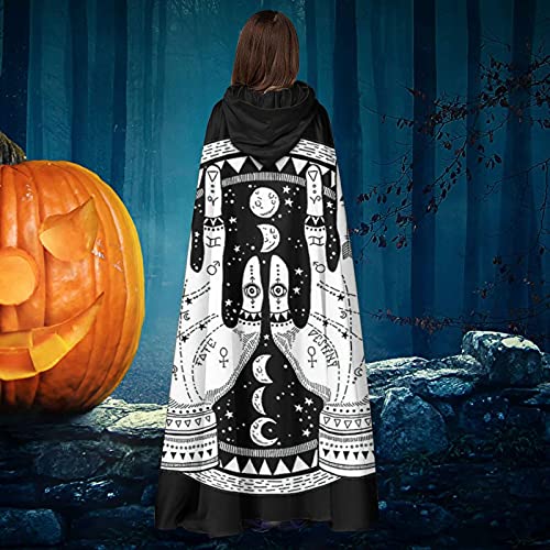 La quiromancia de una bruja con tarot brujería Halloween capa con capucha para adultos hombres y mujeres, suministros de fiesta de cosplay, ropa de vestir, disfraces de regalo