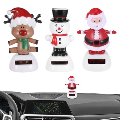 LAANCOO 3pcs Solar Dancing Snowman Toy Toy Solar Powered Dancing Santa Claus Swinging Santa Window Car Pasual Decoración Juguete Bobble Toy