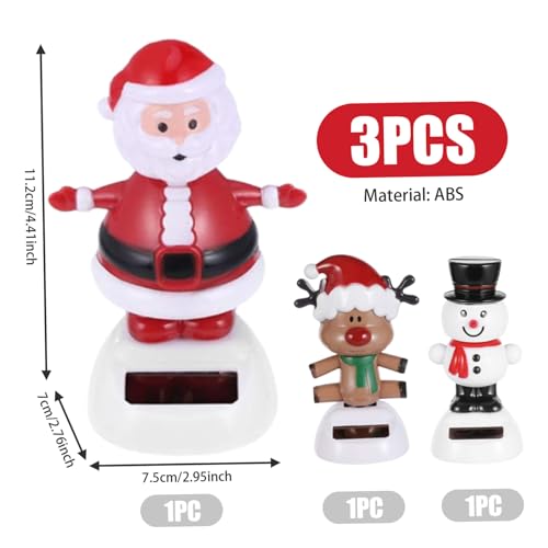 LAANCOO 3pcs Solar Dancing Snowman Toy Toy Solar Powered Dancing Santa Claus Swinging Santa Window Car Pasual Decoración Juguete Bobble Toy