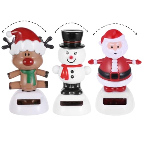 LAANCOO 3pcs Solar Dancing Snowman Toy Toy Solar Powered Dancing Santa Claus Swinging Santa Window Car Pasual Decoración Juguete Bobble Toy