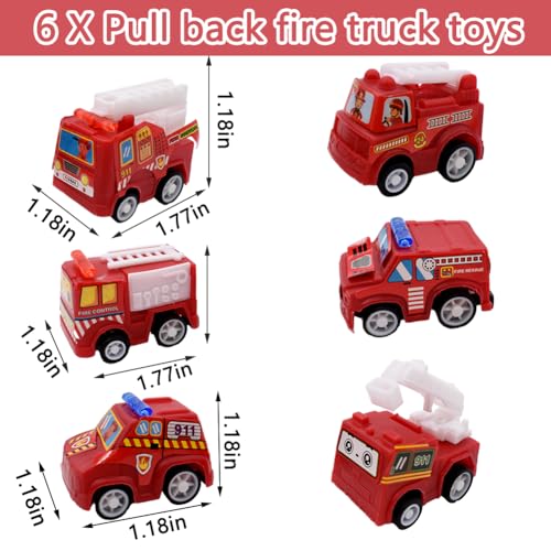 LabDip 6PCS Fire Truck de Juguete Tirar del Coche hacia Atrás Coche de Plástico Duradero Mini Fire Truck de Juguete Portátil Juego de Coches de Juguete para Bebé Regalos para Niños y Niñas (Rojo)