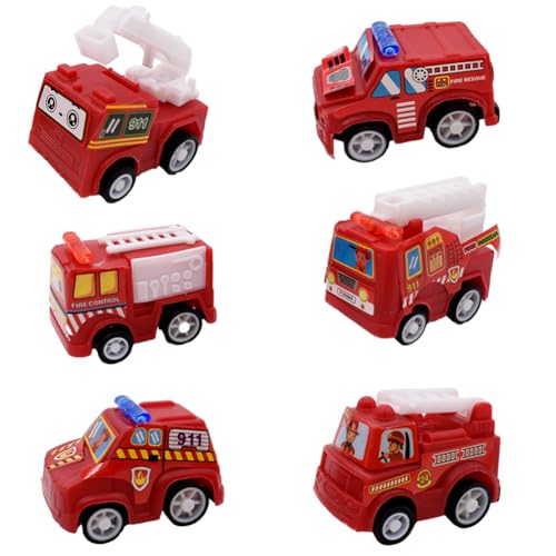 LabDip 6PCS Fire Truck de Juguete Tirar del Coche hacia Atrás Coche de Plástico Duradero Mini Fire Truck de Juguete Portátil Juego de Coches de Juguete para Bebé Regalos para Niños y Niñas (Rojo)