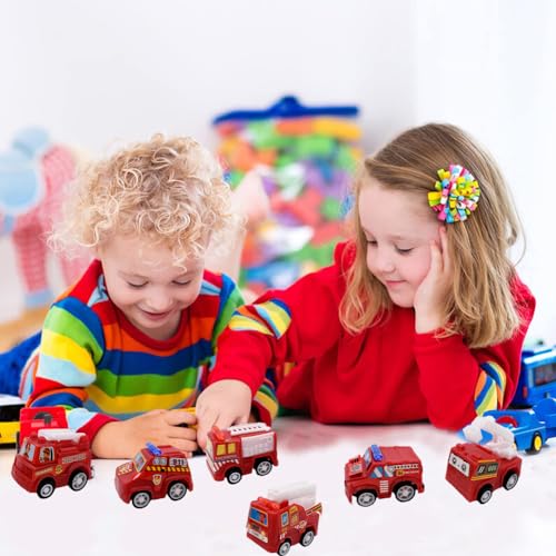 LabDip 6PCS Fire Truck de Juguete Tirar del Coche hacia Atrás Coche de Plástico Duradero Mini Fire Truck de Juguete Portátil Juego de Coches de Juguete para Bebé Regalos para Niños y Niñas (Rojo)