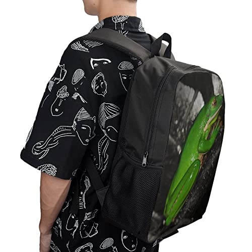 LAerper Mochila escolar de rana animal de 17 pulgadas con labios blancos TreeFrog Mochila escolar impresa en 3D con compartimento para computadora portátil, unisex