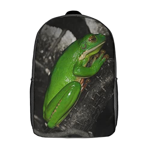 LAerper Mochila escolar de rana animal de 17 pulgadas con labios blancos TreeFrog Mochila escolar impresa en 3D con compartimento para computadora portátil, unisex