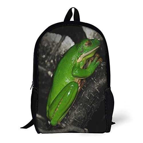 LAerper Mochila escolar de rana animal de 17 pulgadas con labios blancos TreeFrog Mochila escolar impresa en 3D con compartimento para computadora portátil, unisex