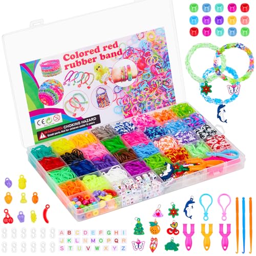 Lanvixo Kit Gomas para Hacer Pulseras Niña, 2500 + Gomas Pulseras Kit con Abalorios Letras Hama Beads en 40 Cajas, 30 Pulseras Gomas Elasticas Colores Kit Manualidades Niña 6 7 8 9 Años