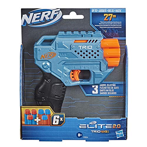 Lanzador Trio SD-3 de Nerf Elite 2.0, 6 Dardos Oficiales Nerf, Lanzamiento Desde 3 cañones, regleta táctica para Funciones de personalización