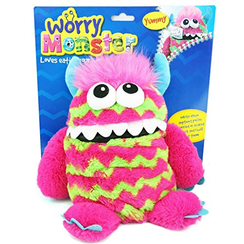 Large Worry Monster Kids Soft Peluche Teddy Eats Worry Notes Feed It Gift 35 cm (Rosa Y Verde)