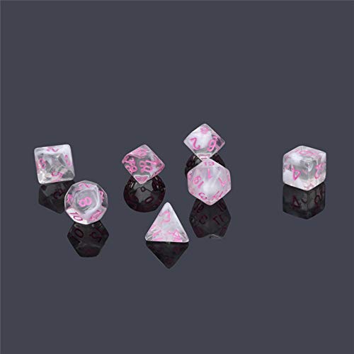 LDYGHome Dados Set para Dragones Y Mazmorras D&D, Dado Poliédrico Y De rol, 7Pcs Dados por Parte Translúcida De Color Rosa Juego D4-20 Multi Caras Acrylic Dice