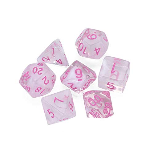 LDYGHome Dados Set para Dragones Y Mazmorras D&D, Dado Poliédrico Y De rol, 7Pcs Dados por Parte Translúcida De Color Rosa Juego D4-20 Multi Caras Acrylic Dice