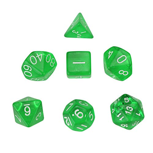 LDYGHome Dados Set para Dragones Y Mazmorras D&D, Dado Poliédrico Y De rol, 7Pcs De Grano De Perla Verde D4-D20 Multi Caras Número Blanco Dados Set para Equipos De Entretenimiento