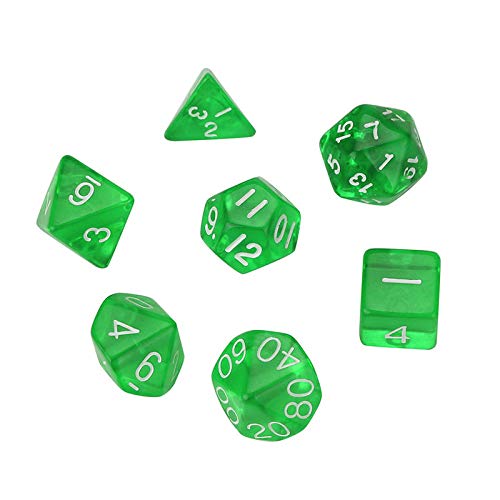 LDYGHome Dados Set para Dragones Y Mazmorras D&D, Dado Poliédrico Y De rol, 7Pcs De Grano De Perla Verde D4-D20 Multi Caras Número Blanco Dados Set para Equipos De Entretenimiento