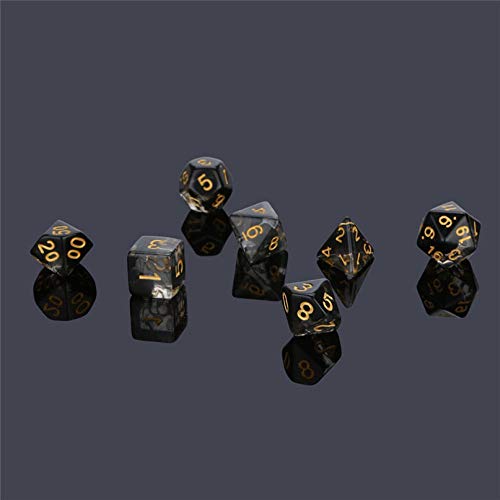 LDYGHome Dados Set para Dragones Y Mazmorras D&D, Dado Poliédrico Y De rol, 7Pcs por Parte Poliédricas Juego D4-20 Multi Caras De Acrílico Transparente Negro Dados