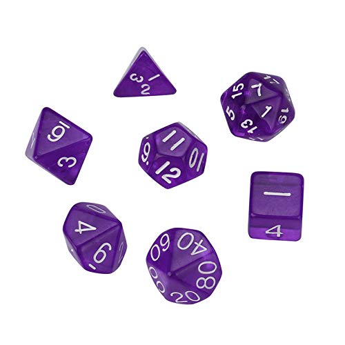 LDYGHome Dados Set para Dragones Y Mazmorras D&D, Dado Poliédrico Y De rol, 7Pcs Violeta Perla Grain D4-D20 Multi Caras Número Blanco Dados Set para Equipos De Entretenimiento