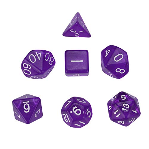 LDYGHome Dados Set para Dragones Y Mazmorras D&D, Dado Poliédrico Y De rol, 7Pcs Violeta Perla Grain D4-D20 Multi Caras Número Blanco Dados Set para Equipos De Entretenimiento