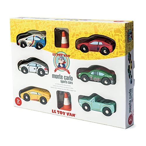 Le Toy Van - Cars & Construction Iconic Wooden Montecarlo Sports Cars Toy Car Play Set - Set 6 Cars , Play Vehicle Role Play Toys - Suitable For 2 Year Old +