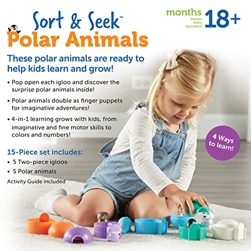 Learning Resources Animales Polares para Buscar y clasificar, Actividades para niños pequeños, Juguetes didácticos, Set didáctico, Juguetes para enseñar, 15 Piezas, 18 Meses, LER6811