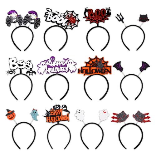 Leesgel Diademas de Halloween, 12 paquetes de calabazas de Halloween, arañas, murciélagos, sombreros para mujeres, adultos, niños, decoración de Halloween, accesorios de fiesta de cumpleaños,