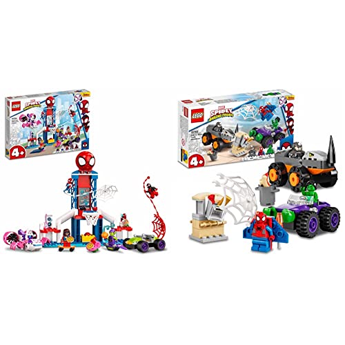 LEGO 10784 Marvel Spidey y Su Superequipo Cuartel General Arácnido de Spider - Man + 10782 Marvel Spidey y Su Superequipo Camiones de Combate de Hulk y Rino