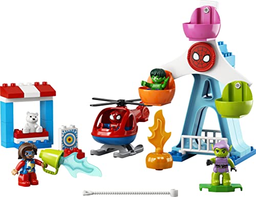 LEGO 10963 Duplo Marvel Spider-Man y Sus Amigos: Aventura en la Feria, Helicóptero de Juguete & 10782 Marvel Spidey y Su Superequipo Camiones de Combate de Hulk y Rino