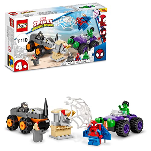 LEGO 10963 Duplo Marvel Spider-Man y Sus Amigos: Aventura en la Feria, Helicóptero de Juguete & 10782 Marvel Spidey y Su Superequipo Camiones de Combate de Hulk y Rino