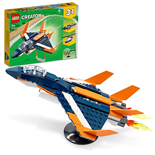 LEGO 31126 Creator Reactor Supersónico, Juego de Construcción Creativo 3 en 1: Avión, Helicóptero y Lancha de Juguete + 31124 Creator Robot Invencible 3 en 1 con Modelos de Dragón y Avión