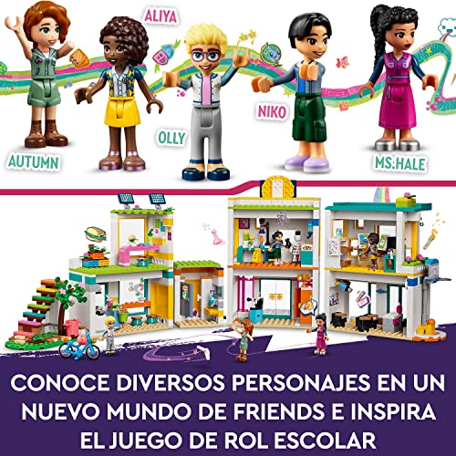 LEGO 41731 Friends Escuela Internacional de Heartlake, Juguete de Construcción Modular para Niñas y Niños de 8 Años, 5 Mini Muñecas 2023 Aliya, Olly y Autumn, Figura de Hamster y Accesorios