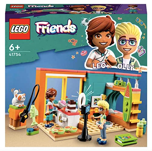 LEGO 41754 Friends Habitación de Leo, Juguete Coleccionable para Niñas y Niños Pequeños, Mini Muñeca Olly, Gatito y Accesorios de Repostería, Personajes 2023