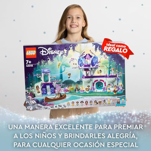 LEGO 43215 Disney Casa del Árbol Encantada, 13 Mini Muñecas: Elsa, Anna, Vaiana, Bella y Princesa Jasmine, Regalo de Reyes para Niñas y Niños de 7 Años, Juguete de Construcción 2 Niveles, Disney 100