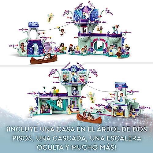 LEGO 43215 Disney Casa del Árbol Encantada, 13 Mini Muñecas: Elsa, Anna, Vaiana, Bella y Princesa Jasmine, Regalo de Reyes para Niñas y Niños de 7 Años, Juguete de Construcción 2 Niveles, Disney 100