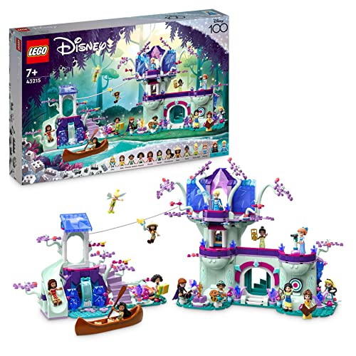 LEGO 43215 Disney Casa del Árbol Encantada, 13 Mini Muñecas: Elsa, Anna, Vaiana, Bella y Princesa Jasmine, Regalo de Reyes para Niñas y Niños de 7 Años, Juguete de Construcción 2 Niveles, Disney 100