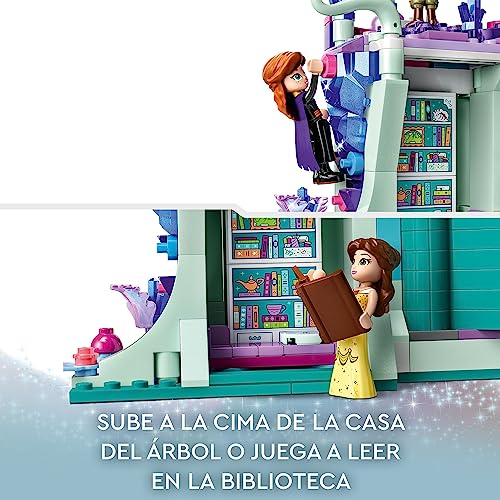 LEGO 43215 Disney Casa del Árbol Encantada, 13 Mini Muñecas: Elsa, Anna, Vaiana, Bella y Princesa Jasmine, Regalo de Reyes para Niñas y Niños de 7 Años, Juguete de Construcción 2 Niveles, Disney 100