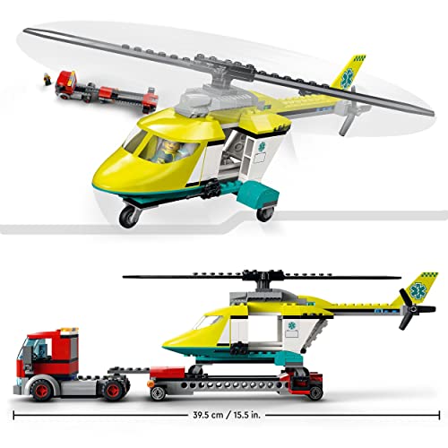 LEGO 60343 City Transporte del Helicóptero de Rescate con Camión de Juguete y Mini Figuras, Regalo para Niños y Niñas de 5 Años en Adelante