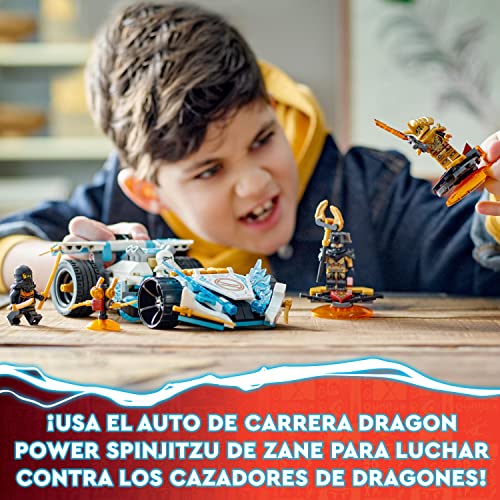 LEGO 71791 Ninjago Coche de Carreras del Dragón de Zane Power Spinjitzu, Juguete para Niños y Niñas a Partir de 7 Años, Set de Vehículo de Construcción con Función Giratoria y 4 Minifiguras