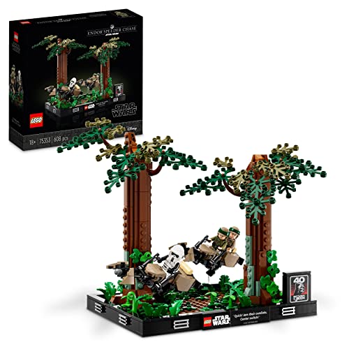 LEGO 75353 Star Wars Diorama: Duelo de Speeders en Endor, Maqueta con Mini Figuras de Princesa Leia, Luke Skywalker y Soldado Explorador, Coleccionable del 40 Aniversario