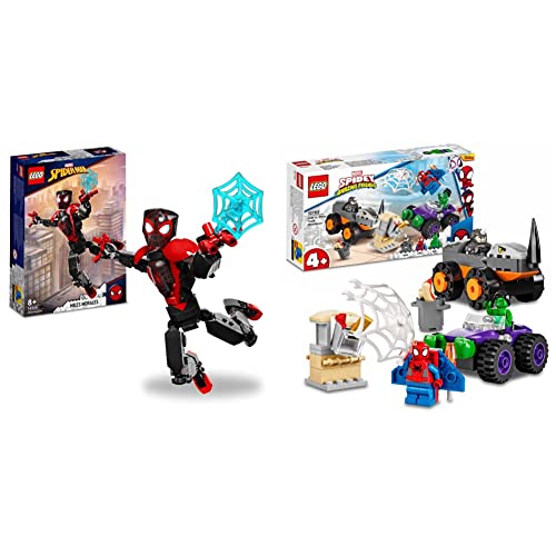 LEGO 76225 Super Heroes Figura de Miles Morales & 10782 Marvel Spidey y Su Superequipo Camiones de Combate de Hulk y Rino, Juguete para Niños y Niñas de 4+ Años