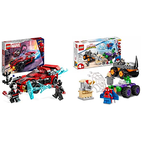 LEGO 76244 Marvel Miles Morales vs. Morbius, Juguete de Spider-Man para Construir, Coche de Carreras, Mini Figuras Spidey & 10782 Marvel Spidey y Su Superequipo Camiones de Combate de Hulk y Rino