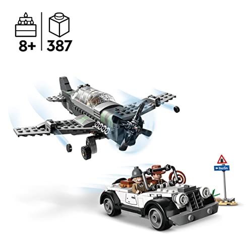 LEGO 77012 Indiana Jones Persecución del Caza, Maqueta de Avión de Juguete para Construir y Coche de Juguete Vintage, Película La Última Cruzada, Set con 3 Mini Figuras