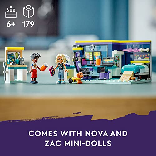 LEGO Friends Nova's Room 41755, juego de dormitorio temático de juegos, juguete coleccionable con mini muñeca Zac y pepinillo The Dog, pequeña idea de regalo para niños a partir de 6 años