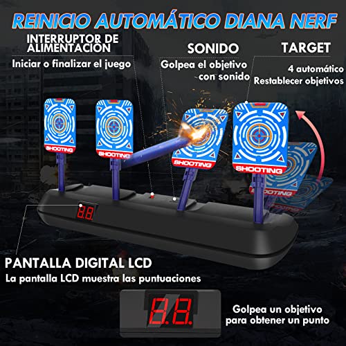 Lehoo Castle Diana Nerf, Objetivo Digital Electrónico para Nerf con Restablecimiento Automático, Incluye 60 Balas, Chaleco Táctico, Juguetes Niños, Regalos Cumpleaños Niños (Negro)