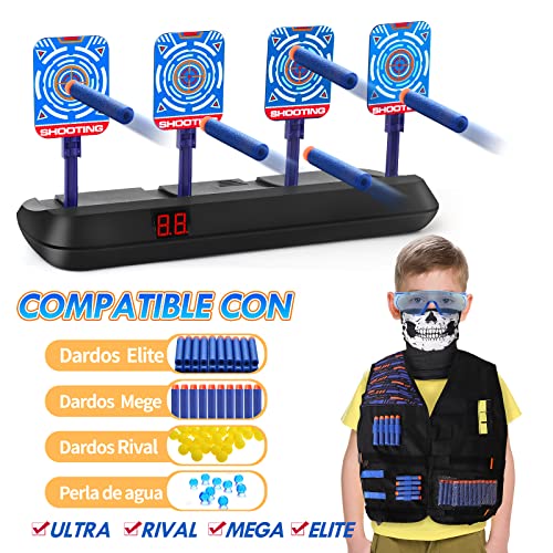 Lehoo Castle Diana Nerf, Objetivo Digital Electrónico para Nerf con Restablecimiento Automático, Incluye 60 Balas, Chaleco Táctico, Juguetes Niños, Regalos Cumpleaños Niños (Negro)